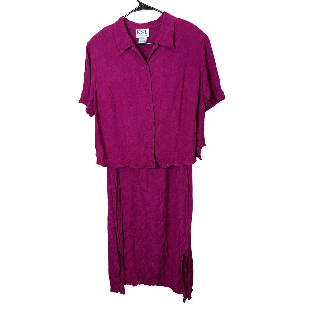 KSL Karin Stevens 2 Piece Dress Set Plus Size‎ 20W Magenta Maxi Dress Blouse